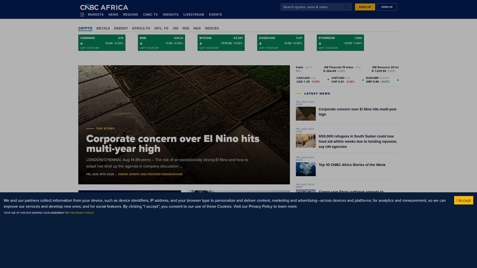 CNBC Africa website