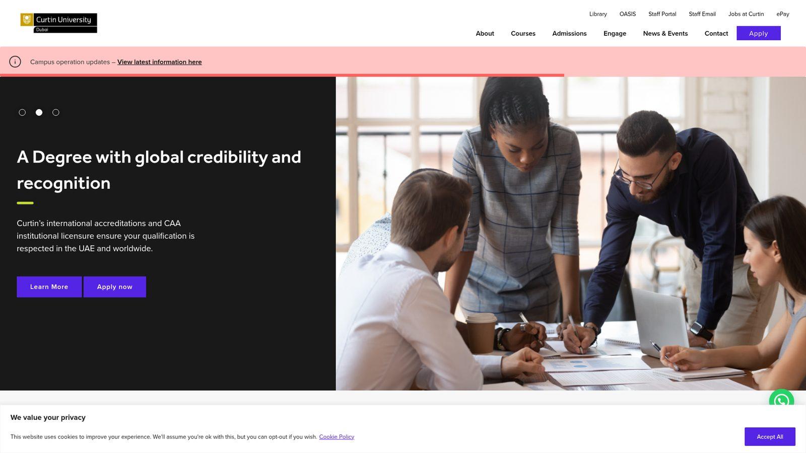 Curtin University Dubai website